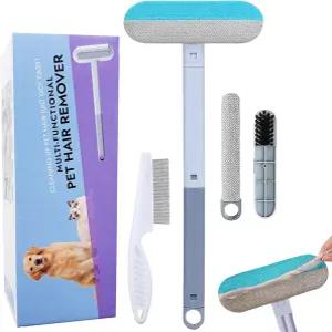 애완동물 털 제거 브러시 - 가구용 재사용 가능한 다기능 도구 4 in 1 고양이 및 개 17.3 인치 조절 긴