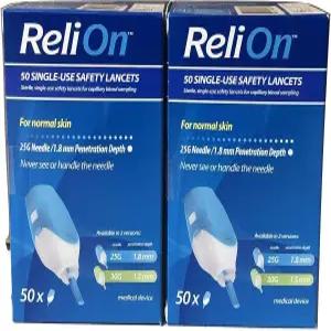ReliOn 안전 랜싯 6인치 토트 번들 50 일회용 25G 2팩