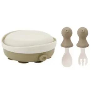 에.디.슨 실리콘 흡착 식판 스푼포크 세트 문어 베이지