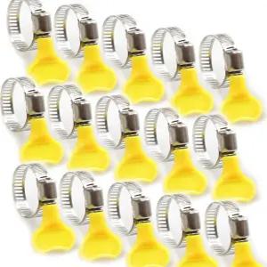 NOQUKA 15팩 스테인리스 스틸 호스 클램프(노란색) 조절 가능한 엄지 나사 키 스타일 웜 기어 클램프 연료