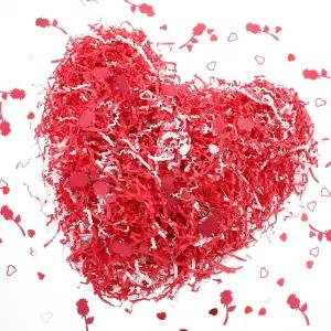 슈퍼비타 1파운드 발렌타인데이 크링클 컷 로즈와 하트 색종이 조각 종이 바구니 채우기 선물 상자