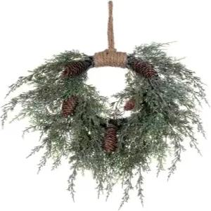 소나무 원뿔이 달린 18인치 인공 눈 그린 시더 걸이 화환