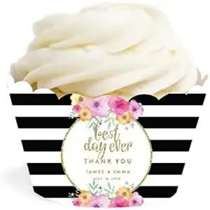 안다즈 프레스 플로럴 골드 글리터 프린트 웨딩 컬렉션 개인 맞춤형 컵케이크 포장지 20팩