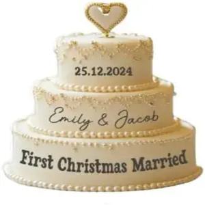 웨딩 케이크 맞춤형 데칼 신혼부부를 위한 첫 크리스마스 결혼식 모양 3D 효과 스티커 막 결혼한 커플