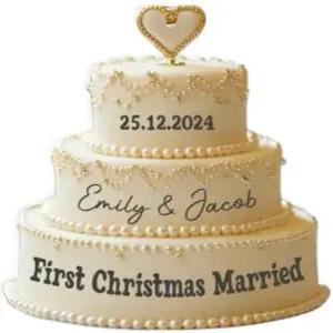 웨딩 케이크 맞춤 데칼 신혼부부를 위한 첫 크리스마스 결혼식 모양 3D 효과 스티커 막 결혼한 커플 레이어