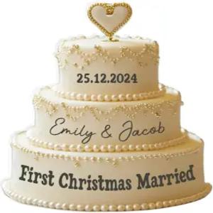 웨딩 케이크 맞춤 스티커 신혼부부를 위한 첫 크리스마스 결혼식 모양 3D 효과 데칼 막 결혼한 커플 레이어
