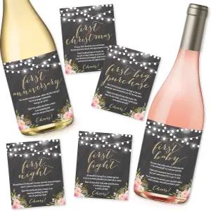 해들리 디자인 6가지 분필 플라워 웨딩 마일스톤 선물 와인 병 스티커 커버 소박한 꽃 신부 샤워 약혼 파티