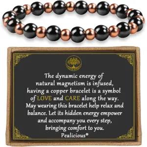 여성용 생일 선물용 PEALICUS 구리 팔찌 3800 가우스 자석이 있는 앙증맞은 장신구 스트레치 헤마이트 비드