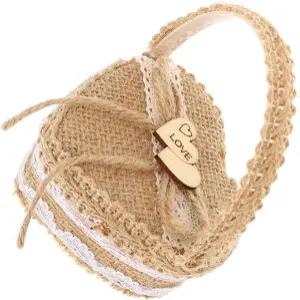 네스팅호 하트 모양 웨딩 링 바구니와 버랩 보우 프로포즈 및 예식을 위한 휴대용 플라워 걸 홀더 로맨틱