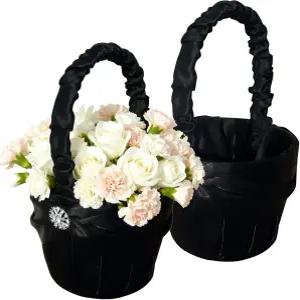 2개의 블랙 플라워 어텐던트 바구니 세트 5.1 x 8.7인치 라인스톤과 눈송이 장식 우아한 결혼식 장식용