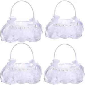 작은 버랩 웨딩 플라워 소녀 바구니 빈티지 황마 장미 소박한 레이스 새틴 파티 장식 새틴4pcs