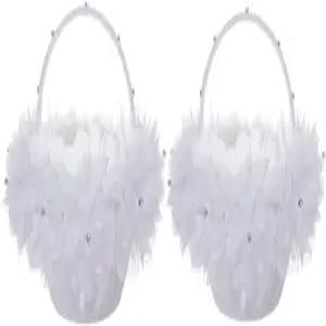 결혼식 파티 데스크톱 장식을 위한 2PC 플라워 걸 바구니 인조 레이스 꽃 장식이 있는 흰색 새틴 천