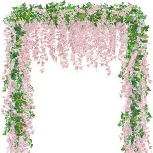 Sggvecsy 6Pcs Wisteria Garland 인공 꽃 화환 가짜 매달기 Vines Rattan 실크 가정 정원 야외 결혼식 아치