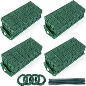 키푸라제 4PCS 플로럴 폼 케이지 웨딩 홈 가든 장식용 폼이 있는 직사각형 꽃꽂이 홀더 꽃꽂이용 건식 및