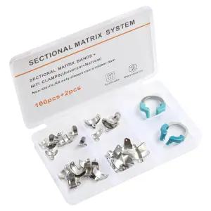 치과 단면 매트릭스 시스템 금속 리필 치아 근위 윤곽 밴드 100개 + NITI 클램프 링 2개