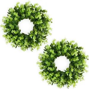 현관문용 Vlorart 2Pcs 작은 박스우드 화환 꽃봉오리가 달린 11인치 방풍 기능이 있는 캐비닛용 봄여름