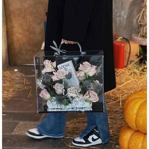 휴대용 플라워박스 꽃다발 손잡이 프로포즈 투명 35x17x30 보관함