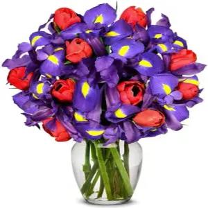 당신의 꽃 유리 꽃병과 함께하는 눈부신 튤립 리스 꽃다발 생일 기념일 또는 축하를 위한 신선한