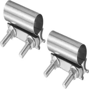 HARFINGTON 2pcs 배기 클램프 1.38인치 스테인리스 스틸 랩 조인트 밴드 파이프 연결 차량 머플러 팔꿈치