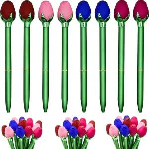 학교 홈 오피스 결혼식 생일을 위한 마야후이 24 PCS 컬러 로즈 플라워 볼펜 노벨티 플로럴 펜 리트랙터블