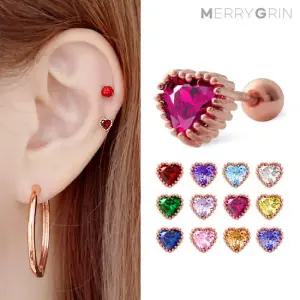 [메리그린] 14K 골드핀 탄생석 컬러 하트 피어싱 한쪽판매