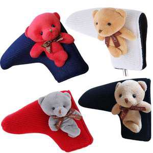 골프 곰돌이 일자퍼터커버 / 고급울소재 자석형 블레이드형 3색1P