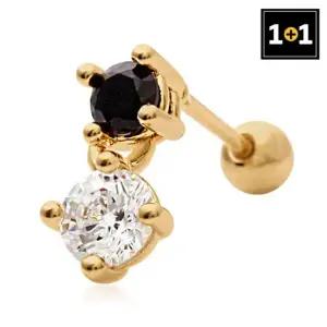 [메리그린] 1+1 14K 더블큐빅 피어싱 Gold pin 한쪽