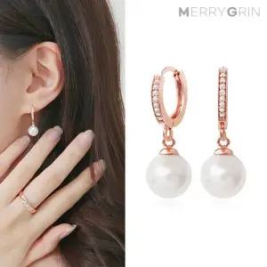 [메리그린] 14K 클래식 진주 화이트 귀걸이 Gold pin