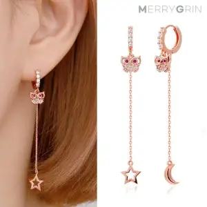 [메리그린] 14K 미네르바 핑크 롱 귀걸이 Gold pin