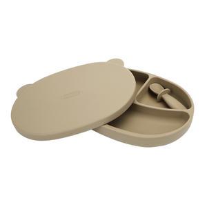 에디슨 스스로 흡착식판&스푼&뚜껑, 베이지, 1개