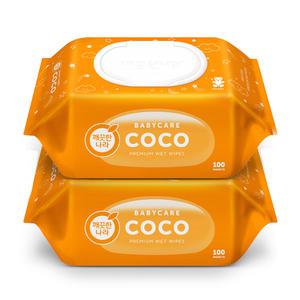 깨끗한나라 코코 베이비케어 물티슈 캡형 100매 2팩
