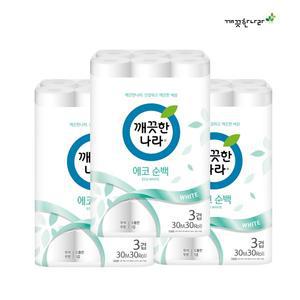 [깨끗한나라] 3겹 에코순백 30m 30롤 x 3팩