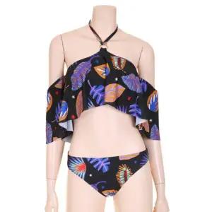 [다잇템]여자 나뭇잎 슬리브 홀터넥 비키니 수영복