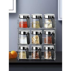 소금 1단 거치대 파우더통 원터치 블랙세트 조미료통 양념통 유리 스푼 디스펜서 1번