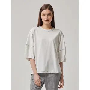 [하프클럽/크로커다일레이디]아이보리 스티치 볼륨 실루앳 티셔츠 CLCMTS105