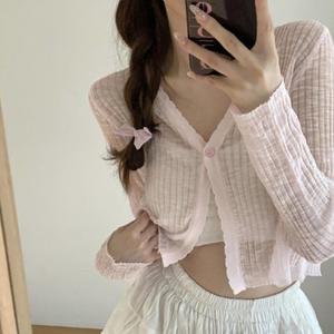 [신세계라이브쇼핑][옷자락] 여자 여리핏 시스루 프릴 물결라인 크롭 가디건