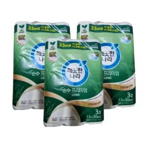 깨끗한나라 순수 프리미엄 화장지 3겹 33m 30롤 3팩