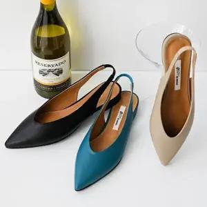 국내제작 소가죽 뾰족코 밴딩 스트랩 슬링백 플랫Y-WDCCBB4