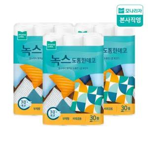 물에 잘 녹는 녹스 3겹 도톰한데코 30M 30롤 3팩(총90롤) 화장지 휴지 롤화장지