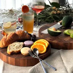 캔쇼 엔드그레인 원형 도마 보르네오 월넛 우드 (중)