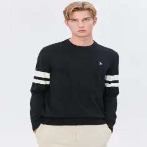 헤지스 남성 24FW [반값세일][스테디셀러] 블랙 컬러배색 울혼방 니트 WHSW4C301BK