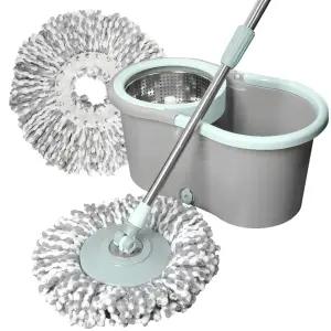 하비티 스테인리스 스핀 통돌이 탈수통 + 회전 물걸레 밀대 + 걸레 2p 1.25kg 1세트