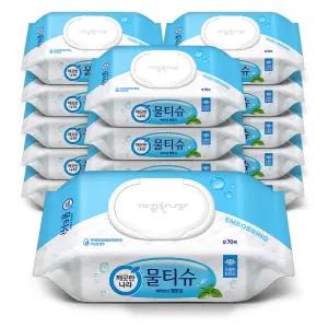 깨끗한나라 물티슈 페퍼민트 엠보싱 캡형 70매 16팩
