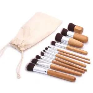 메이컵 우드 화장붓 11종 세트 브러쉬 파우치 린넨 (WFJW0PH)