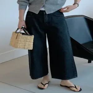 MADE 피넛진 흑청 크롭 와이드 데님 (one color)