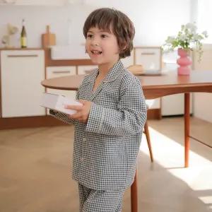 무형광 국산 남 아동 잠옷 세트 주니어 파자마 블랙 체크 가을 겨울 초등학생 키즈 어린이 파티 간절기 h