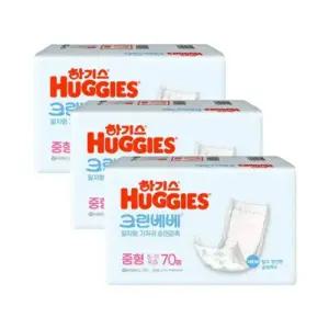 유한킴벌리 하기스 크린베베 순면감촉 기저귀 중형 일자형, 70매, 3개