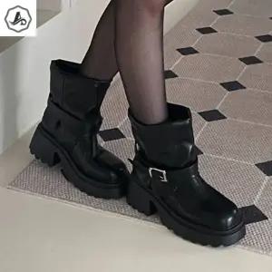 여성 앵클 부츠 겨울 워커 버클 키높이 통굽 7cm