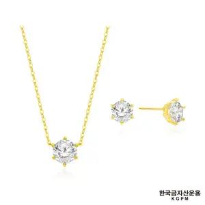 [한국금자산운용] 24K 솔리테어 목걸이 귀걸이 세트+ (방송) 골드 3개 + 로마뱅글팔찌