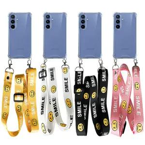 갤럭시 S10 5G G977 SMILE 긴 목줄 밴드 스트랩 투명 범퍼 케이스 여행용 스마일 목걸이